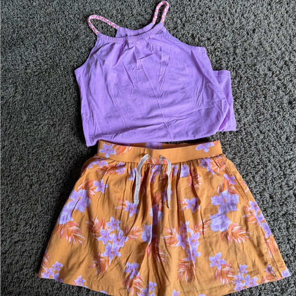 OshKosh Kids Set with Orange and Purple Floral Skirt and matching tank - Size 10
